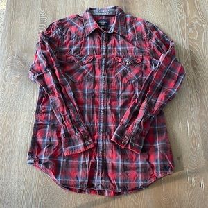 Men’s American Eagle Plaid Woven Western Button-Up | Large Tall | Slim Fit